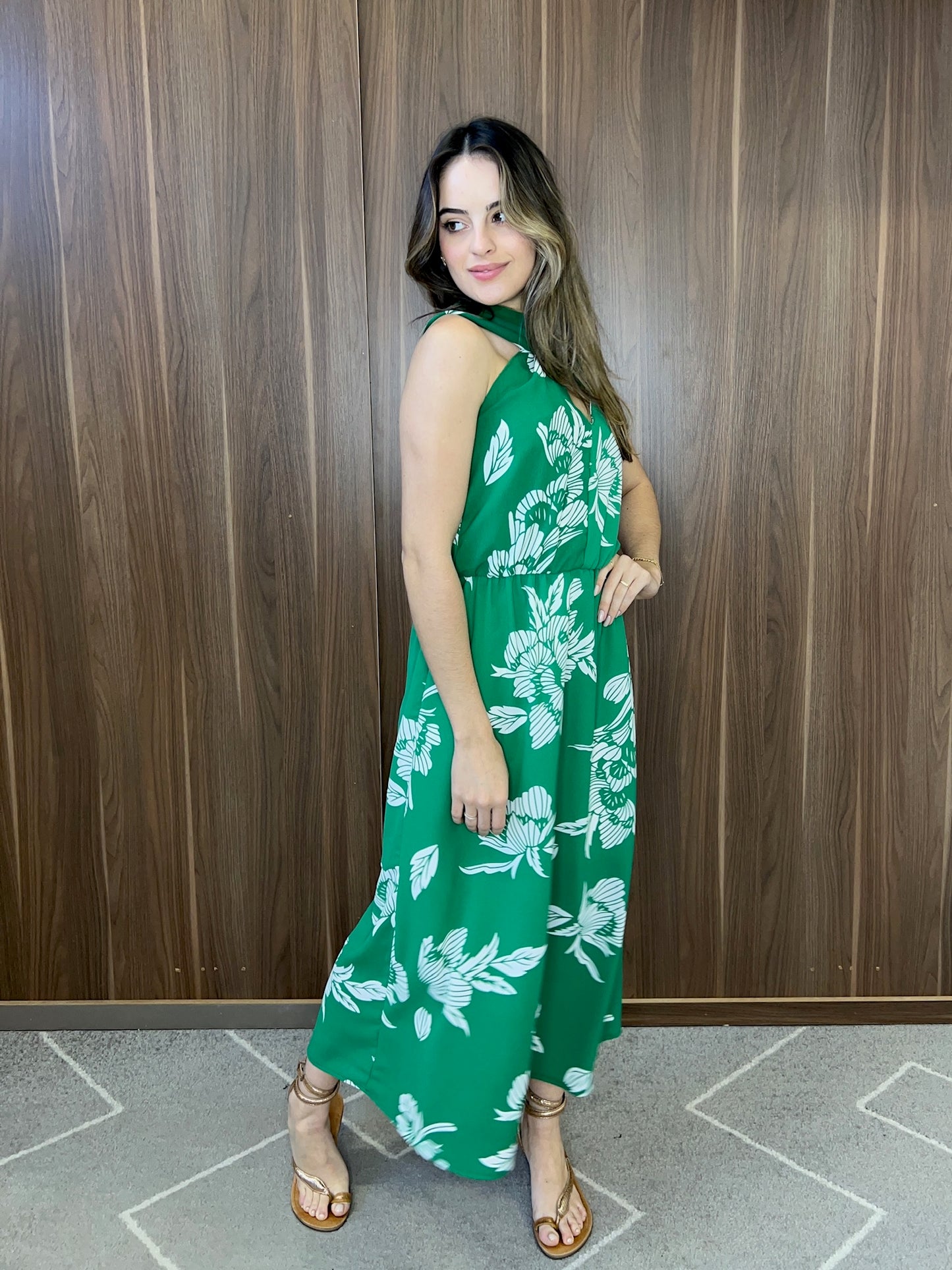 Vestido midi crepe estampado