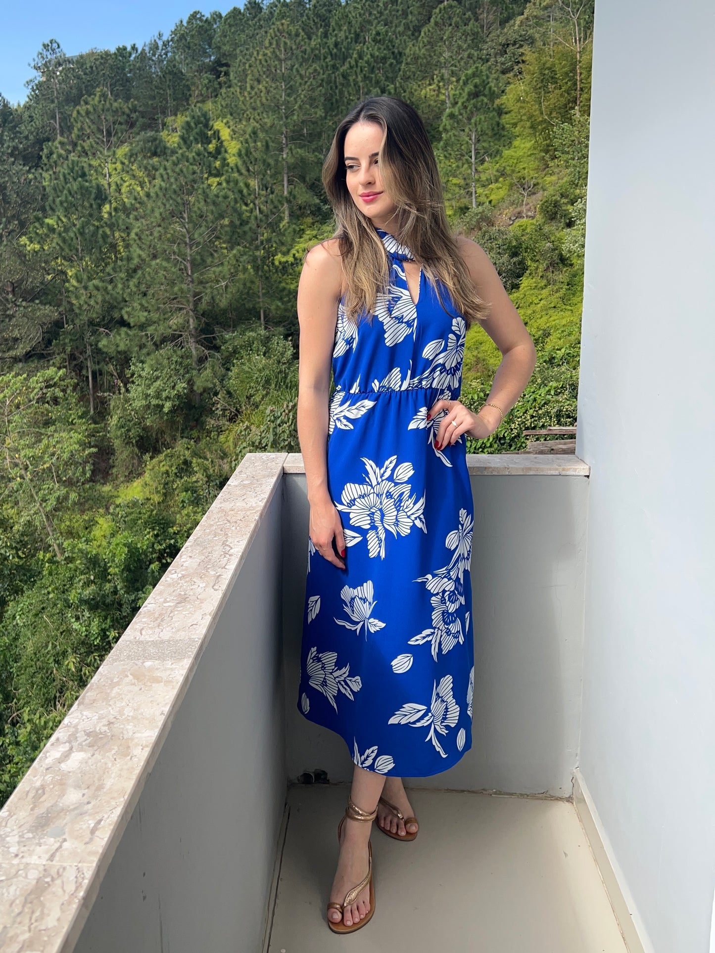 Vestido midi crepe estampado