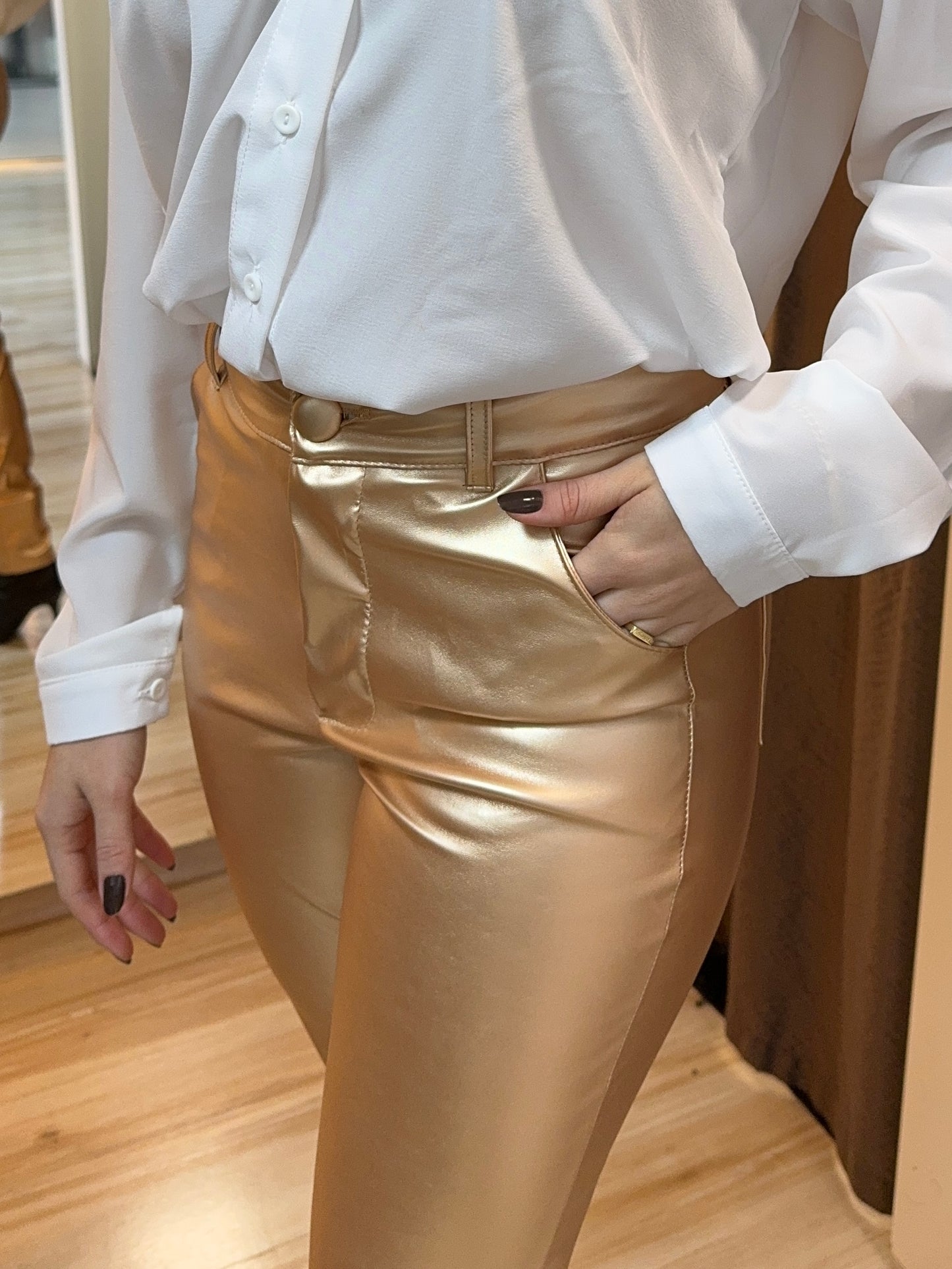 Calça Metalizada Gold