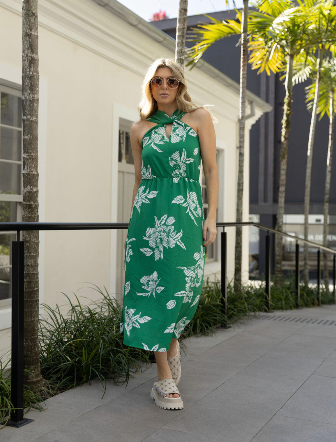 Vestido midi crepe estampado