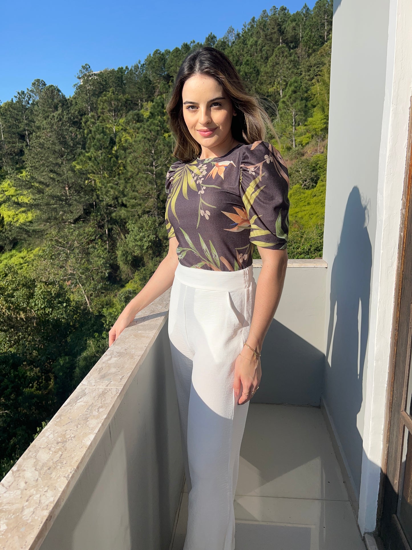 Blusa manga bufante estampada