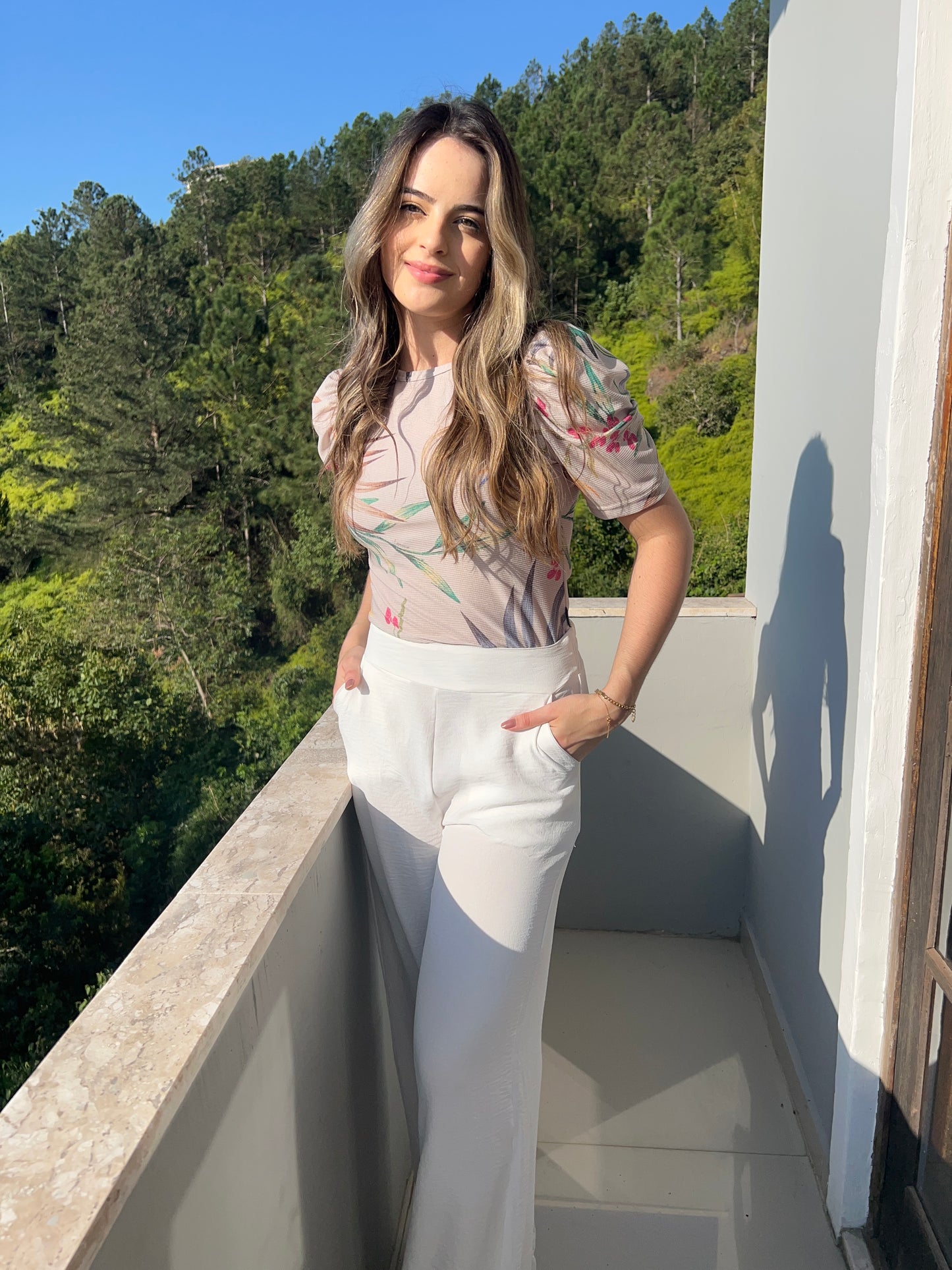 Blusa manga bufante estampada