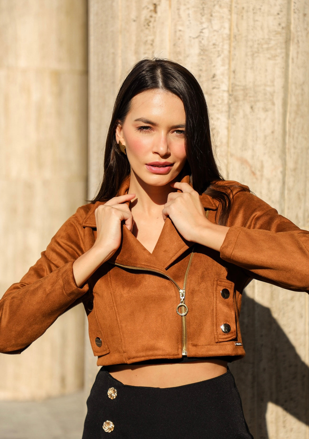 Jaqueta cropped suede