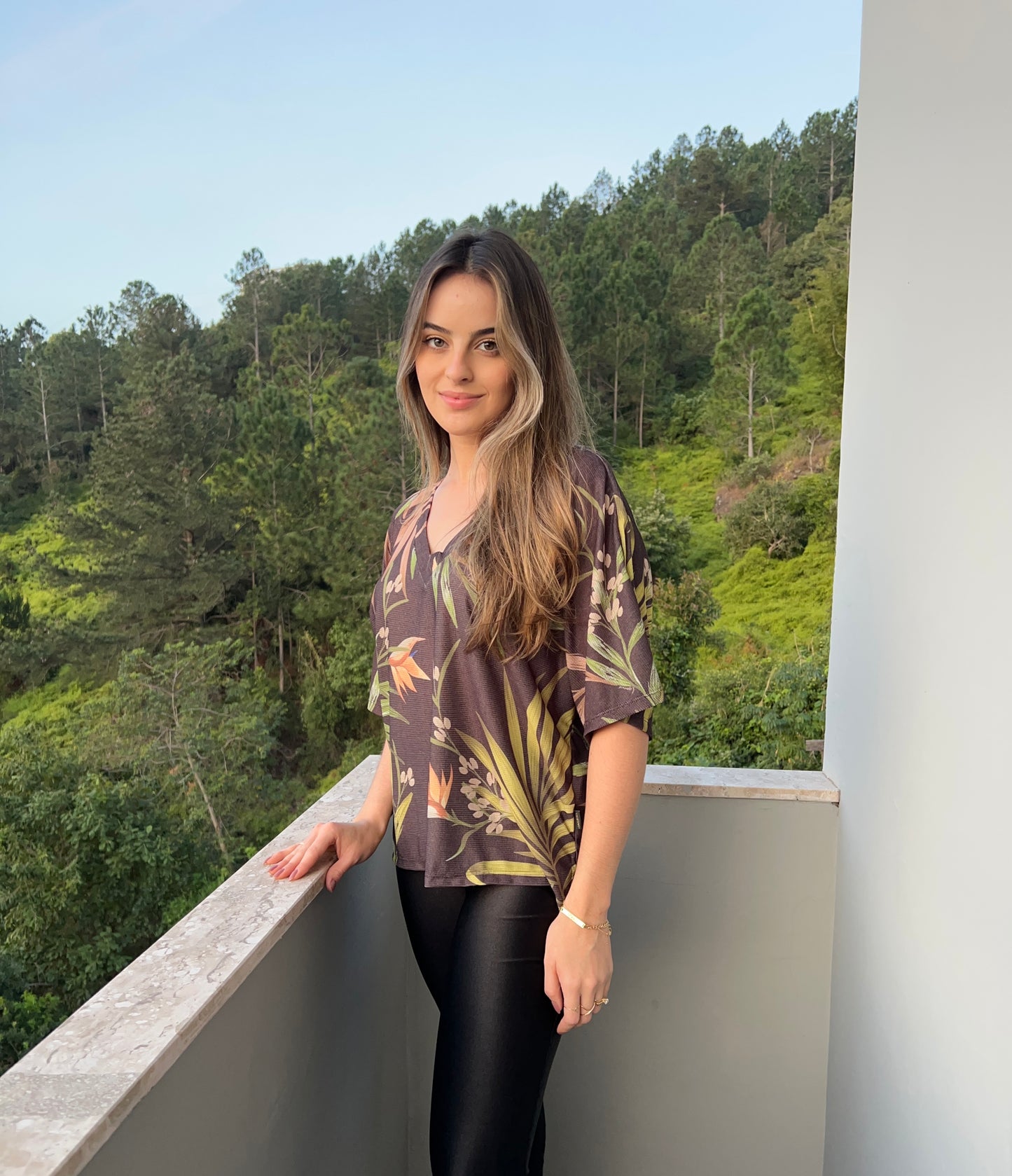 Blusa manga curta estampada