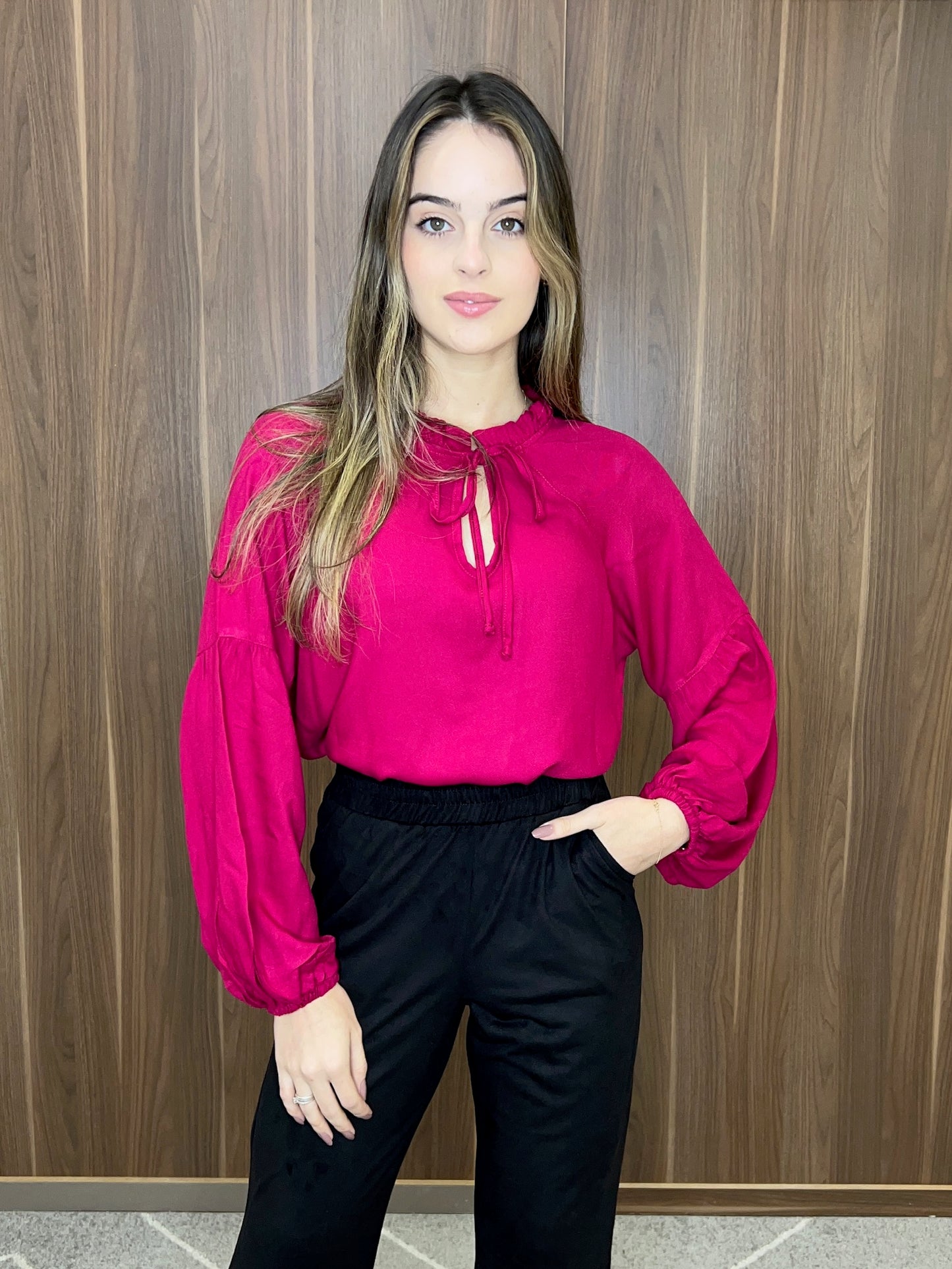 Blusa twill manga longa