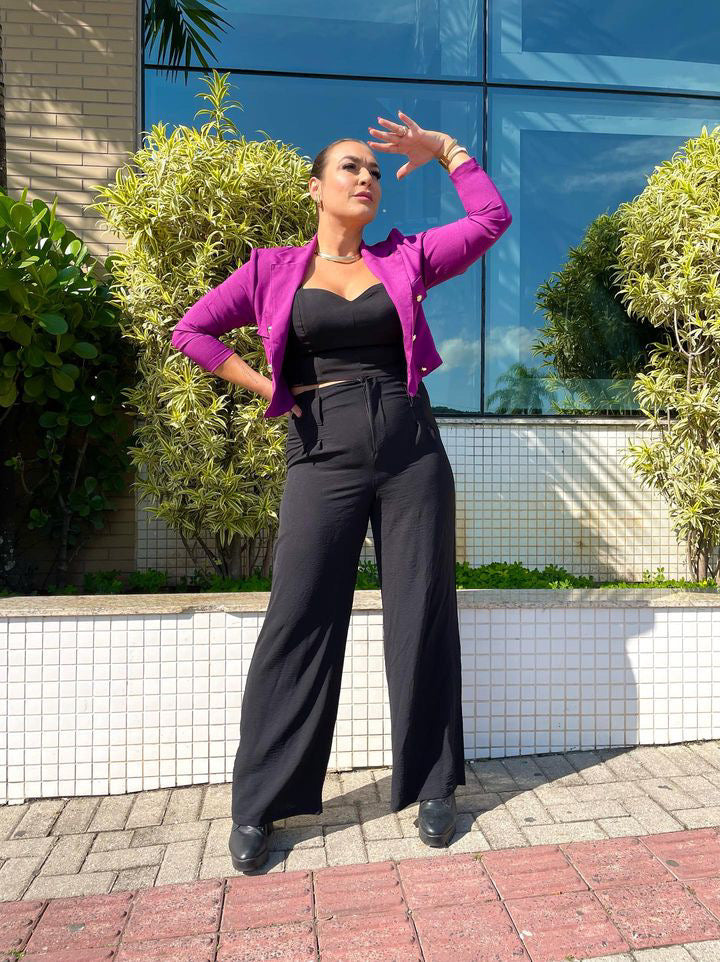 Blazer curto botões dourados