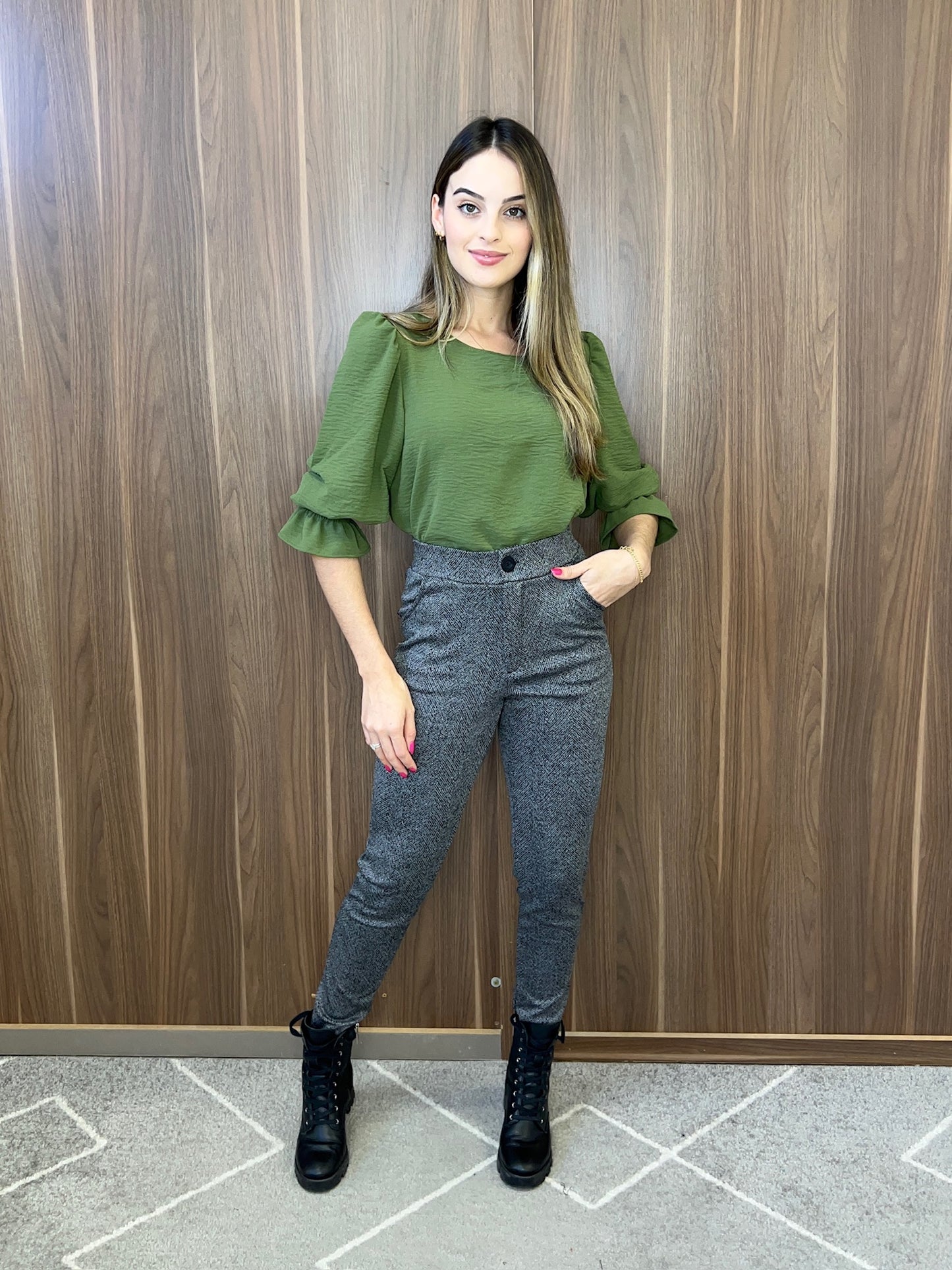 Calça malha jacquard