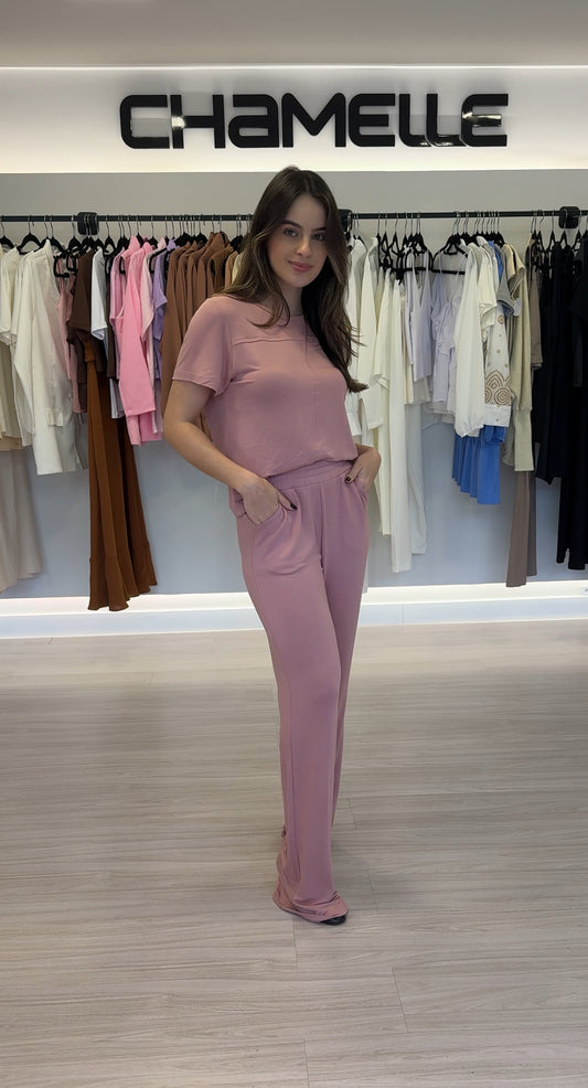 Calça Wide Leg Malha