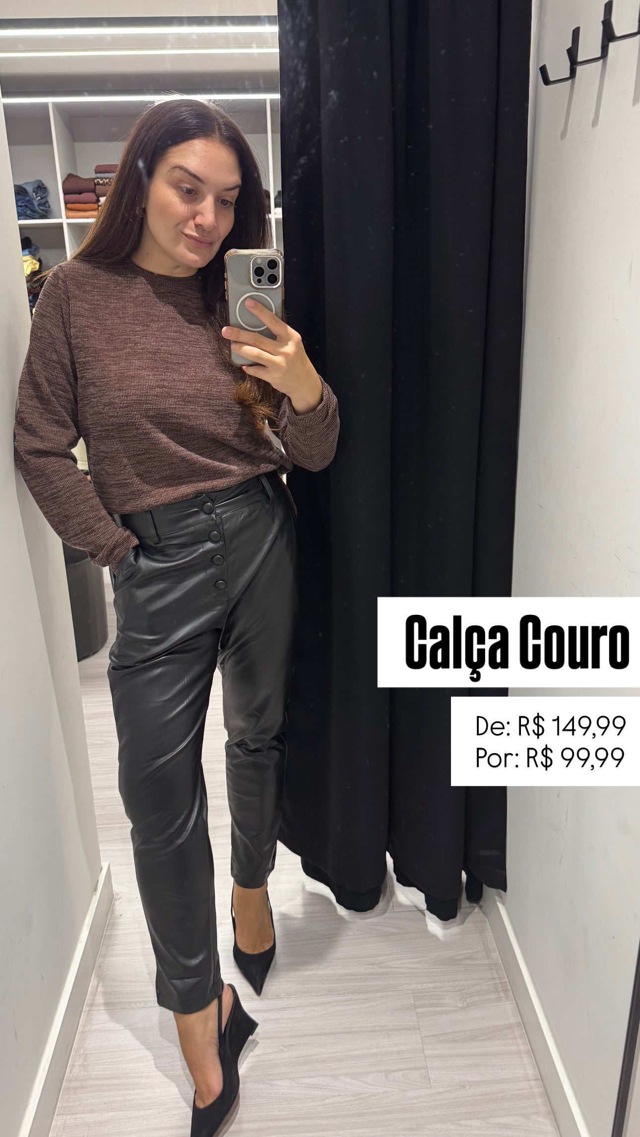 Calça Couro Botões