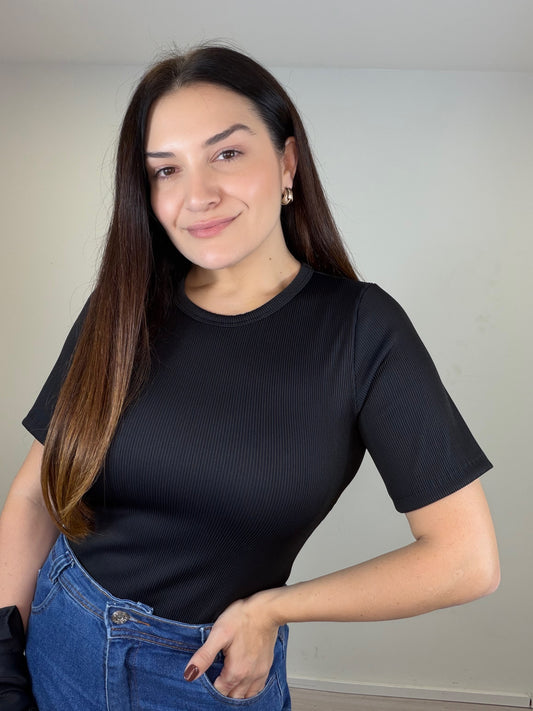 Blusa Manga Curta Canelada