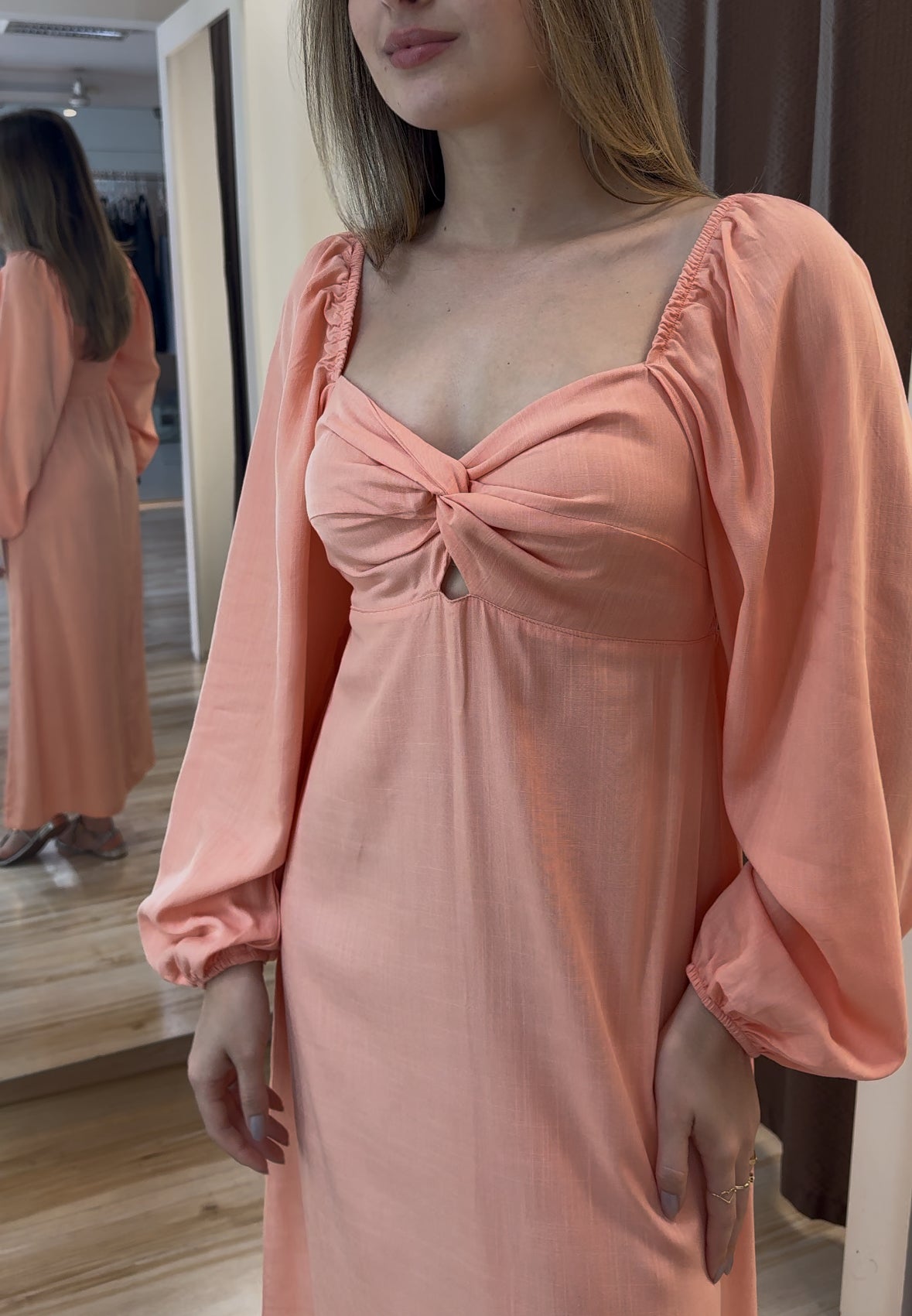 Vestido Midi Manga Bufante