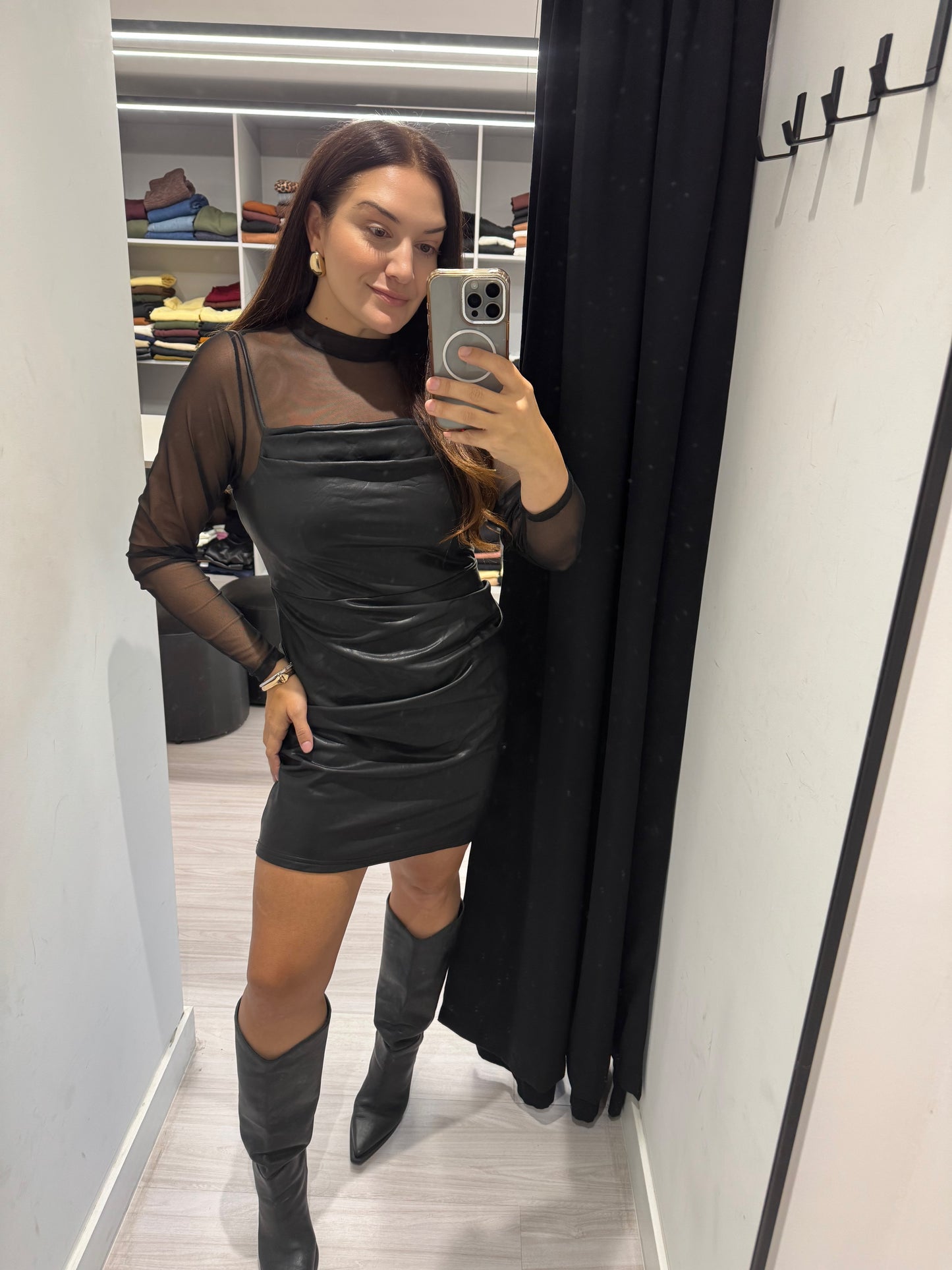 Vestido Feminino Couro Fake  Elegante