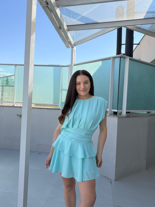 Vestido Chiffon Curto de Babados