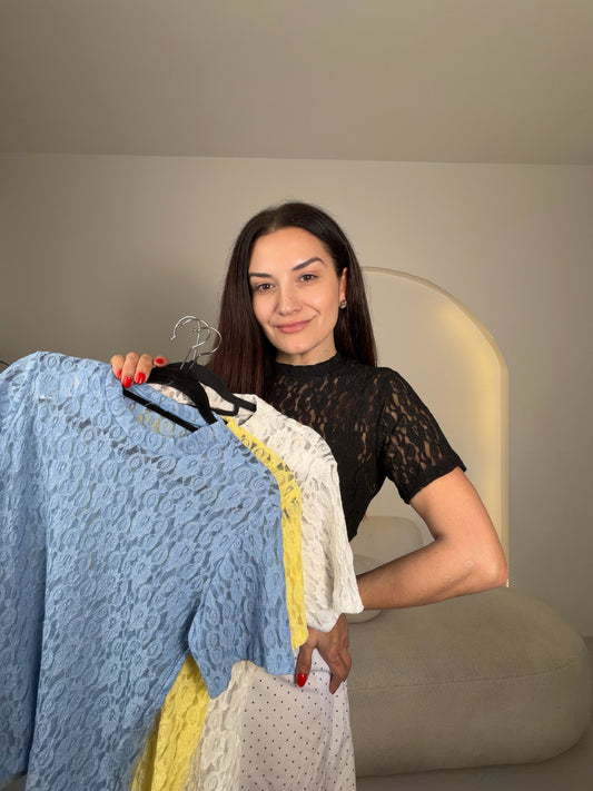 Blusa manga curta renda